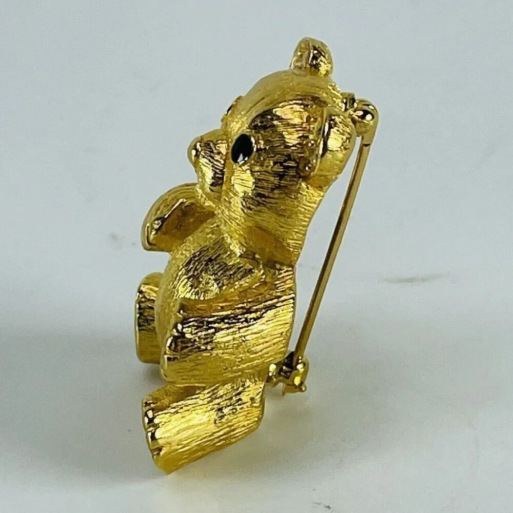 Brooch Teddy Bear Designer Lee Sands 1990s Gold Tone Sparkly Paws 1.5 inches